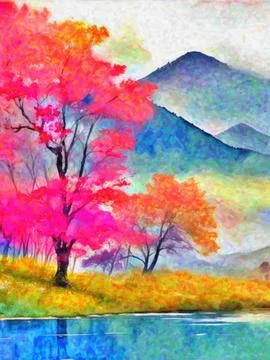 Fall forest Painting Stock Illustration