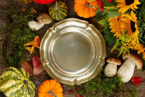 Fall frame with mushrooms Stock Photos