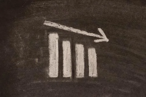 Fall graph with an arrow to the bottom, fall chart. Stock Photos