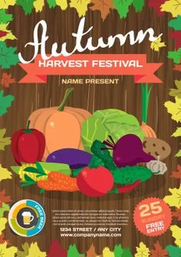 Fall harvest fair template poster. Autumn food festival. Vegetab Illustrazione stock