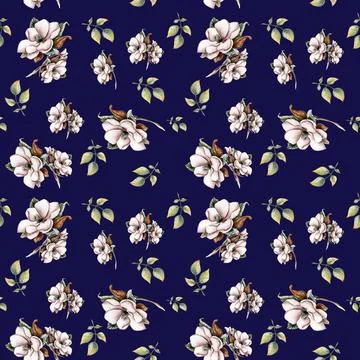 Fall harvest flower seamless pattern. Watercolor fall flowers, leaves and b.. Stock Illustration