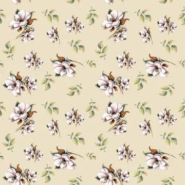 Fall harvest flower seamless pattern. Watercolor fall flowers, leaves and b.. 스톡 일러스트