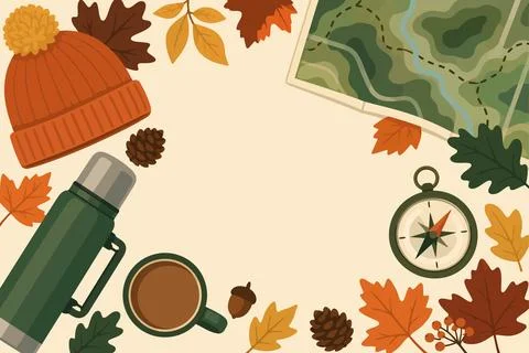 Fall Hiking Thermos Essentials Flat Lay Stock Illustration