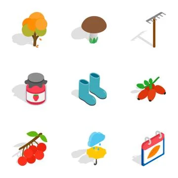 Fall icons, isometric 3d style Stock Illustration