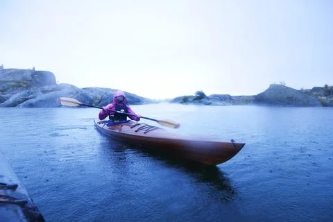 Fall Kayaking in the rain Stock Photos