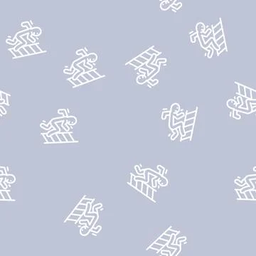 Fall ladder accident line vector seamless pattern Stock Illustration