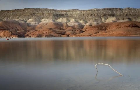 Fall lake with red rocks Stock Photos