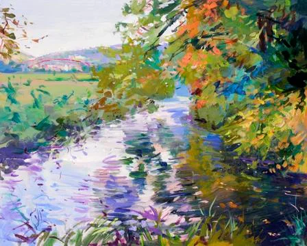 Fall landscape painting Stock Illustration