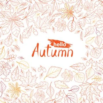 Fall leaf nature pattern with lettering hello Autumn. Autumn lea Stock Illustration