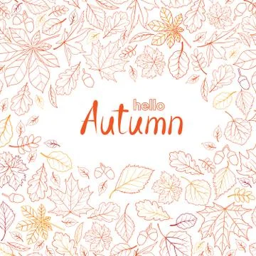 Fall leaf nature pattern, lettering hello Autumn. Autumn leaves Stock Illustration