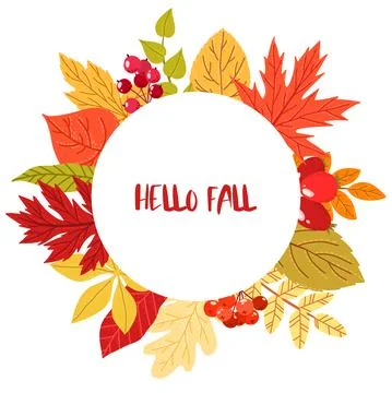 Fall leaves and berries frame, hand drawn flat Illustrazione stock