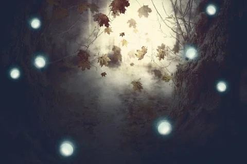 Fall Leaves and Old Trees Stock Illustration