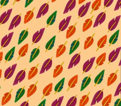 Fall leaves background forest pattern with acorns and autumn leaves. Hand made Stock Illustration