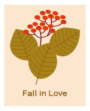 Fall leaves with bright red berries creating a charming autumn floral display Stock Illustration