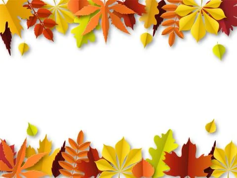 Fall leaves concept. Autumn border, paper cut frame of orange and red leaf Stock Illustration