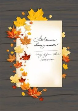 Fall leaves on dark background with card Illustrazione stock