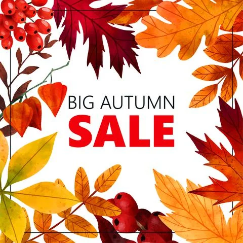 Fall leaves frame, autumn banner, hand drawn art Stock Illustration