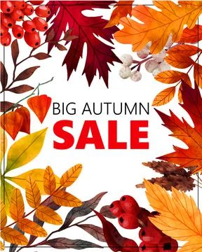 Fall leaves frame, autumn banner, hand drawn art Stock Illustration