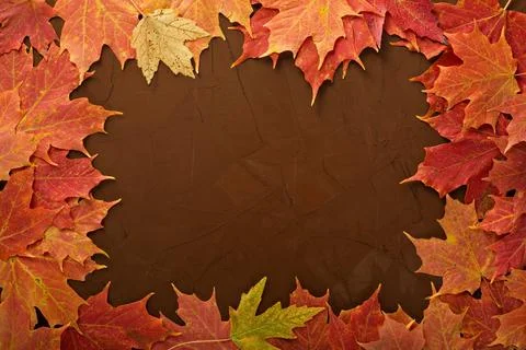 Fall leaves frame on brown background 写真素材