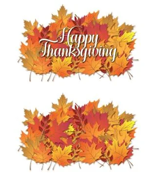 Fall Leaves group cluster on a white isolated background with and without typ Illustrazione stock