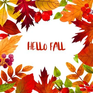 Fall leaves, hand drawn vector watercolor illustration Stock Illustration