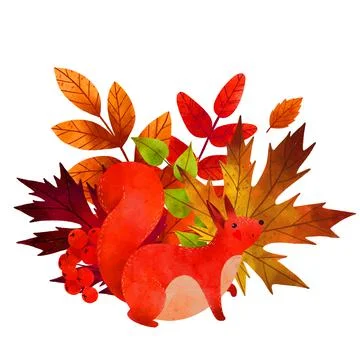 Fall leaves, hand drawn vector watercolor illustration Stock Illustration