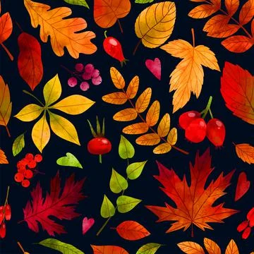 Fall leaves, hand drawn vector watercolor illustration Stock Illustration
