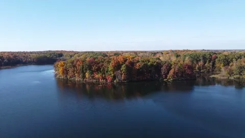 FALL LEAVES OVER LAKE Stock Footage 158451878