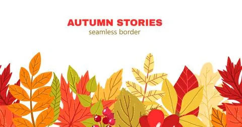 Fall leaves seamless border, hand drawn vector Stock Illustration