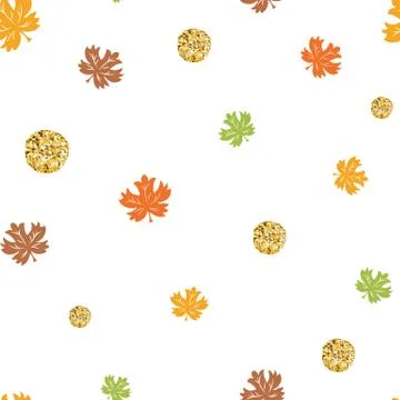Fall leaves seamless pattern with gold glitter texture. Vector illustration a Stock-Illustration