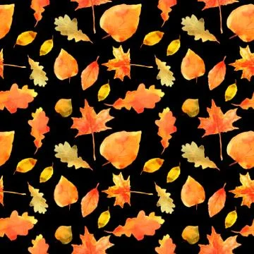 Fall leaves seamless pattern. Hand drawn watercolor painting. Colorful leaves Stock Illustration