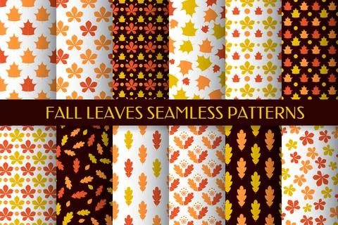Fall leaves seamless pattern set. Autumn vector background for fabric, clothe Stock Illustration