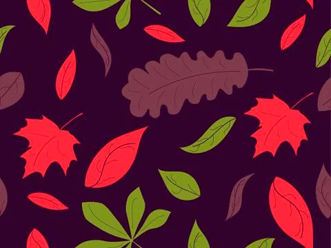 Fall leaves seamless pattern vector. Autumn falling leaves, background for wr 스톡 일러스트