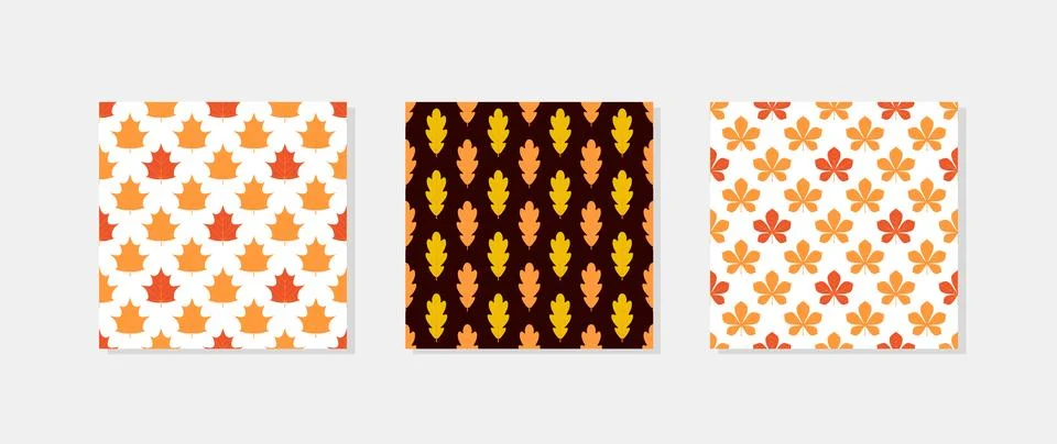 Fall leaves seamless patterns. Set of 3 autumn background. Vector template .. Stock Illustration