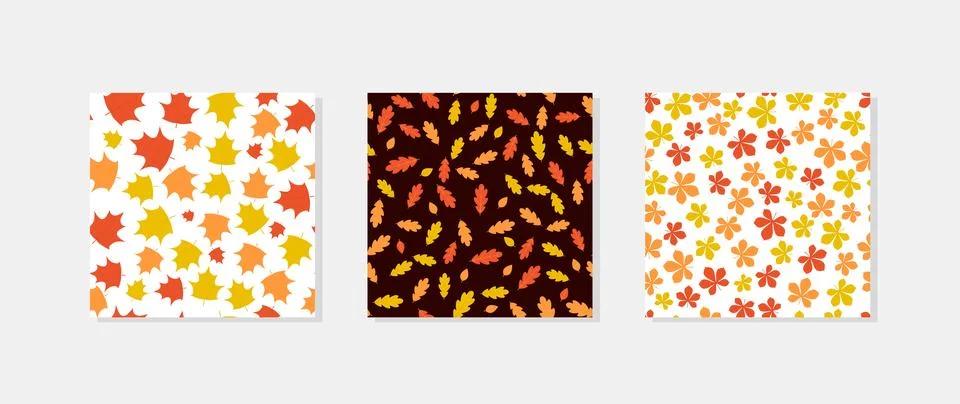 Fall leaves seamless patterns. Set of 3 autumn background. Vector template .. Stock Illustration