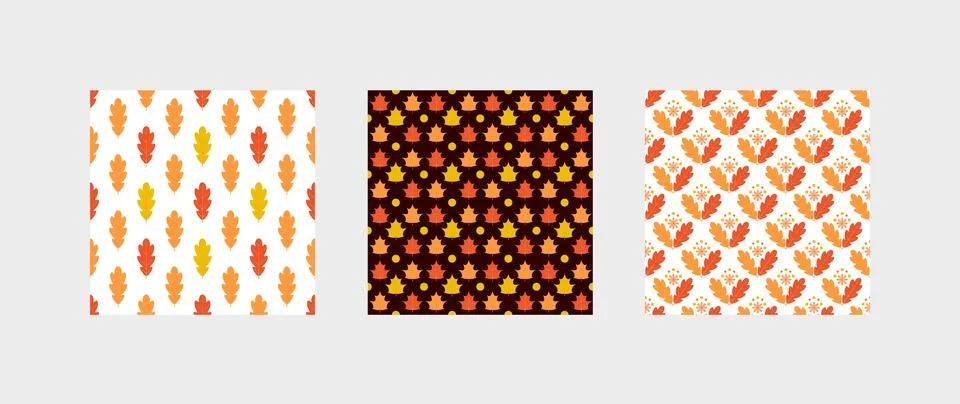 Fall leaves seamless patterns. Set of 3 autumn background. Vector template .. Stock Illustration