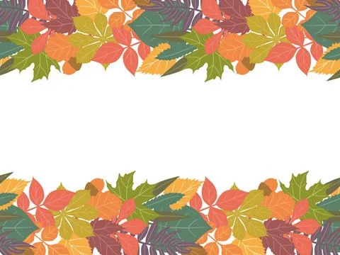 Fall leaves vector background with acorns. Flat autumn leaves on a white ba.. Stock Illustration