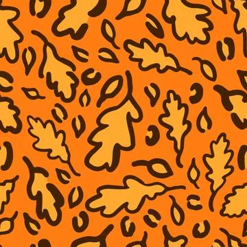 Fall Leopard or jaguar seamless pattern made of oak leaves. Trendy animal pri Stock Illustration
