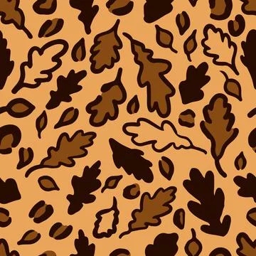 Fall Leopard or jaguar seamless pattern made of oak leaves. Trendy animal pri Stock Illustration
