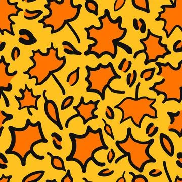 Fall Leopard or jaguar seamless pattern made of maple leaves. Trendy animal p 스톡 일러스트