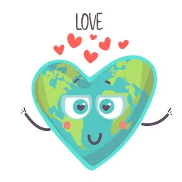 Fall in love Cute earth character with heart. illustration vector. cartoon ch Stock Illustration