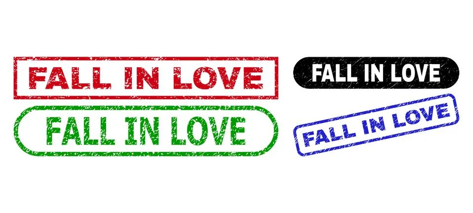 FALL IN LOVE Rectangle Watermarks with Unclean Style Stock Illustration