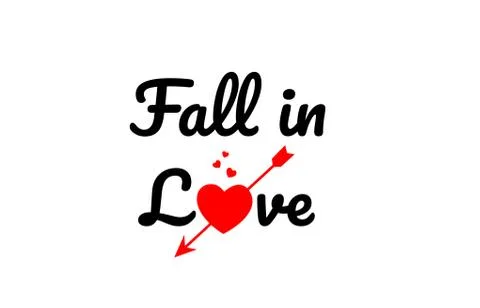 Fall in love word text typography design logo icon Stock Illustration