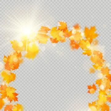 Fall maple leaves frame with delicate sun for decoration. Autumn leaves border Stock Illustration