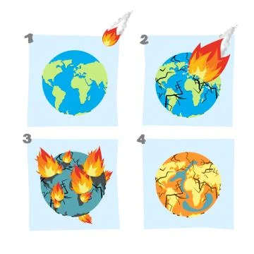 Fall  meteorite impact on Earth. An asteroid flies on planet. Hit ground, spl Stock Illustration