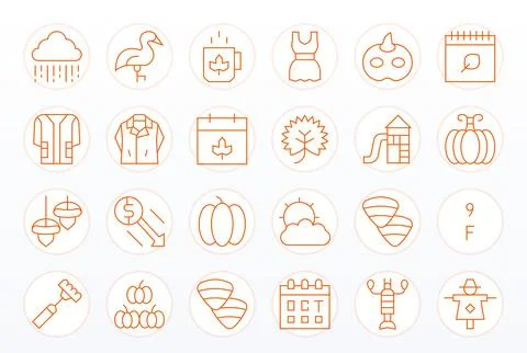 Fall Modern Vector Collection with 24 Thin Line 64x64 Editable Icons Stock Illustration