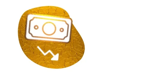 The fall in the monetary rate. Money transactions. Icon. Golden background. Stock Footage 262977458