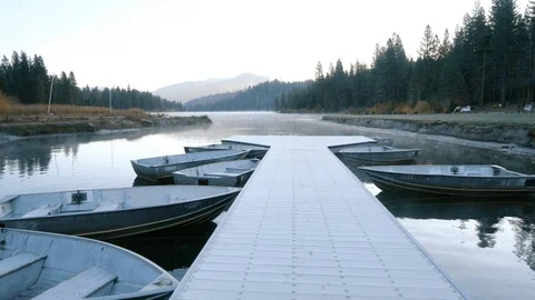 Fall Morning on a Lake: Dock Stock Footage 119085189