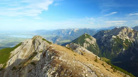 Fall Mountain Hike on Rocky Trail Overlooking the Golden Forests of the Enge Stock Footage 308313820