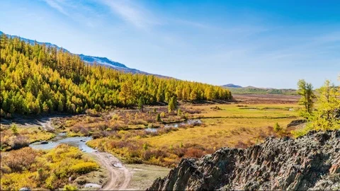 Fall in Mountains. Landscape panorama. Stock Footage